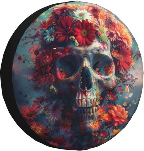 Skeleton Spare Tire Cover, Universal Wheel Tire Cover Funny Skull Skeleton Tire Protectors for Trailer RV SUV Truck Camper 17 Inch in Kuwait
