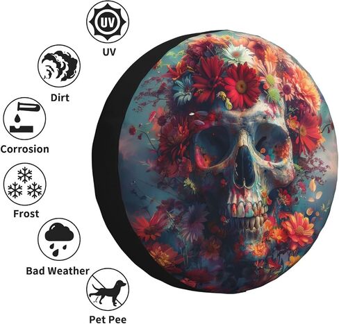 Skeleton Spare Tire Cover, Universal Wheel Tire Cover Funny Skull Skeleton Tire Protectors for Trailer RV SUV Truck Camper 17 Inch in Kuwait
