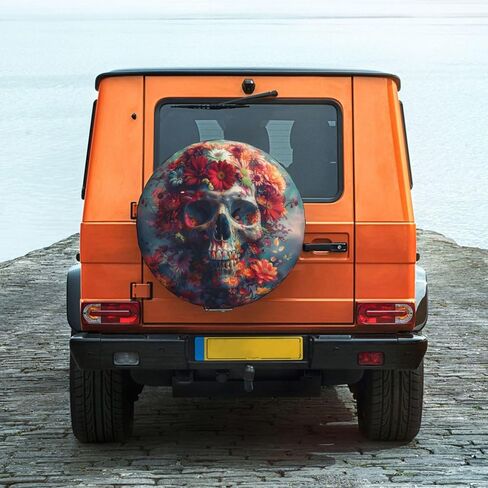 Skeleton Spare Tire Cover, Universal Wheel Tire Cover Funny Skull Skeleton Tire Protectors for Trailer RV SUV Truck Camper 17 Inch in Kuwait