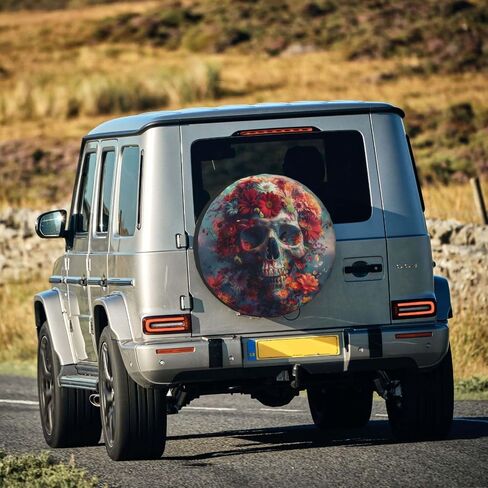 Skeleton Spare Tire Cover, Universal Wheel Tire Cover Funny Skull Skeleton Tire Protectors for Trailer RV SUV Truck Camper 17 Inch in Kuwait