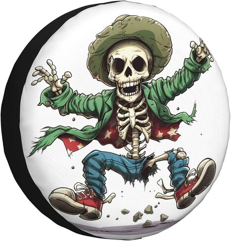 Skeleton Spare Tire Cover, Universal Wheel Tire Cover Funny Skull Skeleton Tire Protectors for Trailer RV SUV Truck Camper 17 Inch in Kuwait