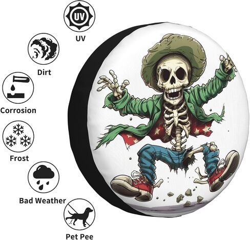 Skeleton Spare Tire Cover, Universal Wheel Tire Cover Funny Skull Skeleton Tire Protectors for Trailer RV SUV Truck Camper 17 Inch in Kuwait