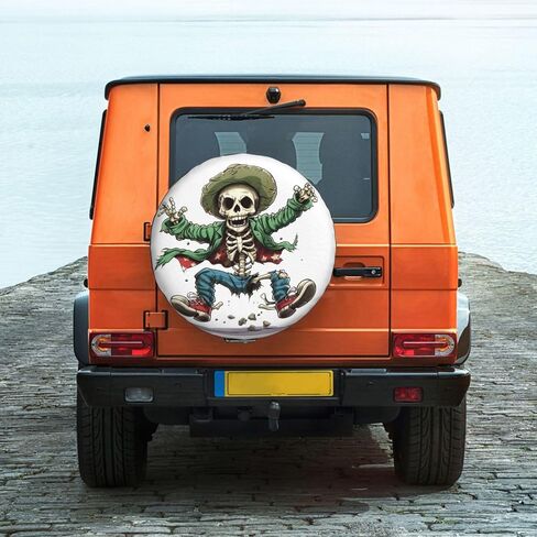 Skeleton Spare Tire Cover, Universal Wheel Tire Cover Funny Skull Skeleton Tire Protectors for Trailer RV SUV Truck Camper 17 Inch in Kuwait