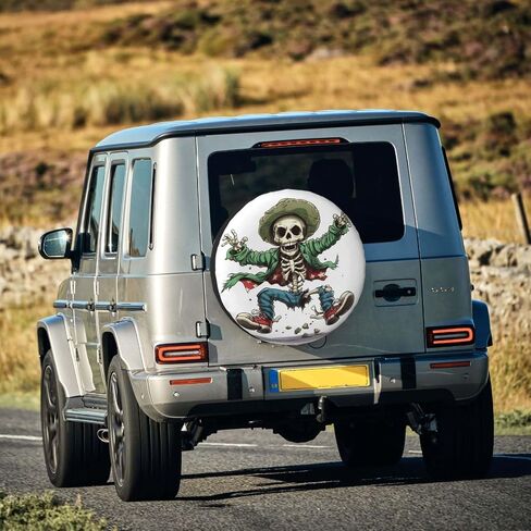 Skeleton Spare Tire Cover, Universal Wheel Tire Cover Funny Skull Skeleton Tire Protectors for Trailer RV SUV Truck Camper 17 Inch in Kuwait