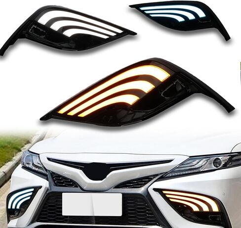 مصابيح ضباب أمامية LED، مصابيح تشغيل نهارية بيضاء (DRL) مصابيح إشارة الانعطاف الديناميكية الكهرمانية، مصابيح زرقاء منخفضة الشعاع متوافقة مع Toyota Camry 2021-2022 SE XSE TRD in Kuwait