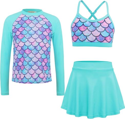 ملابس سباحة للفتيات بأكمام طويلة، قميص سباحة مكون من 3 قطع من الطفح الجلدي للفتيات، بدلة استحمام مع شورت للأولاد in Kuwait