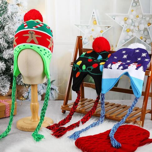 3 حزمة عيد الميلاد بيرو إيرفلاب قبعة قبعة الشتاء بيرو غطاء آذان قبعة صغيرة قبعة خضراء محبوكة قبعة الأذن اللوحات شيربا التزلج الثلوج القبعات لقضاء عطلة عيد الميلاد عيد الميلاد حزب اللوازم in Kuwait