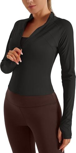 Women's Athletic Full Zip Lightweight Workout Slim Fit Jacket with Thumb Holes for Warm-Up, Running,Yoga in Kuwait