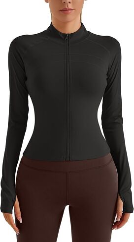 Women's Athletic Full Zip Lightweight Workout Slim Fit Jacket with Thumb Holes for Warm-Up, Running,Yoga in Kuwait