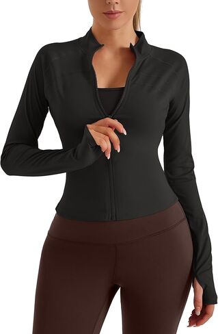 Women's Athletic Full Zip Lightweight Workout Slim Fit Jacket with Thumb Holes for Warm-Up, Running,Yoga in Kuwait