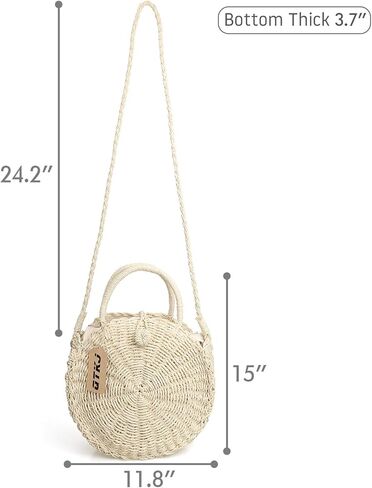 حقيبة صيفية مستديرة من الروطان للشاطئ، حقيبة يد نسائية منسوجة يدويًا من القش بالي in Kuwait