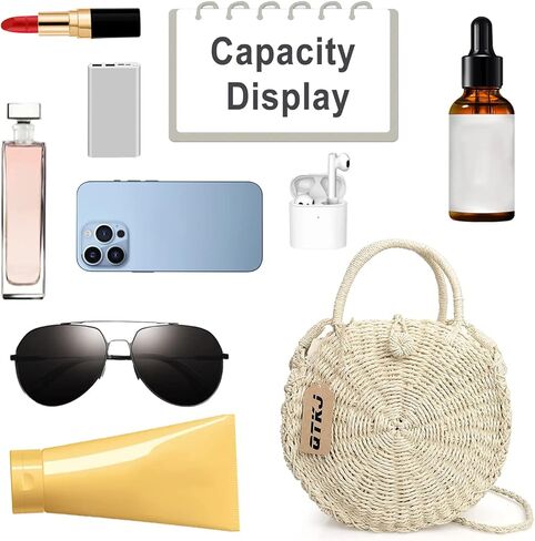 حقيبة صيفية مستديرة من الروطان للشاطئ، حقيبة يد نسائية منسوجة يدويًا من القش بالي in Kuwait