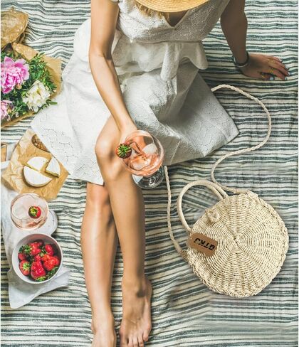 حقيبة صيفية مستديرة من الروطان للشاطئ، حقيبة يد نسائية منسوجة يدويًا من القش بالي in Kuwait