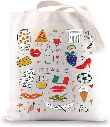 BWWKTOP Italy Canvas Tote Bag Italy Souvenir Gifts Italia Shopping Bag Italia Land Icons Shoulder Bag in Saudi Arabia