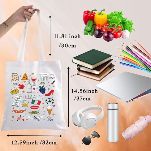 BWWKTOP Italy Canvas Tote Bag Italy Souvenir Gifts Italia Shopping Bag Italia Land Icons Shoulder Bag in Saudi Arabia
