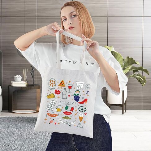 BWWKTOP Italy Canvas Tote Bag Italy Souvenir Gifts Italia Shopping Bag Italia Land Icons Shoulder Bag in Saudi Arabia