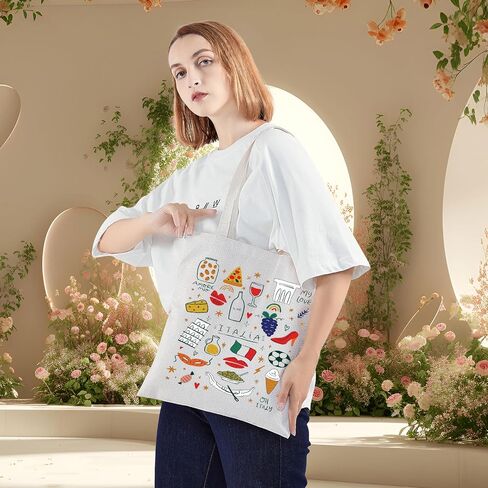 BWWKTOP Italy Canvas Tote Bag Italy Souvenir Gifts Italia Shopping Bag Italia Land Icons Shoulder Bag in Saudi Arabia