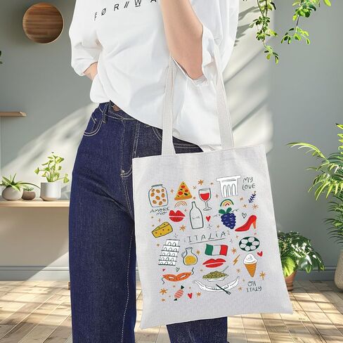 BWWKTOP Italy Canvas Tote Bag Italy Souvenir Gifts Italia Shopping Bag Italia Land Icons Shoulder Bag in Saudi Arabia