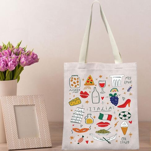 BWWKTOP Italy Canvas Tote Bag Italy Souvenir Gifts Italia Shopping Bag Italia Land Icons Shoulder Bag in Saudi Arabia