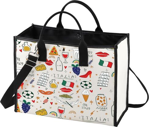 BWWKTOP Italy Canvas Tote Bag Italy Souvenir Gifts Italia Shopping Bag Italia Land Icons Shoulder Bag in Saudi Arabia