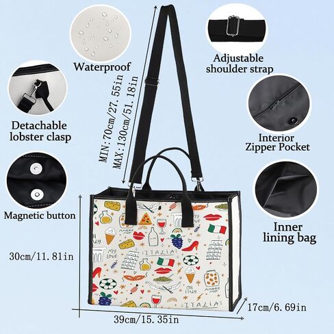 BWWKTOP Italy Canvas Tote Bag Italy Souvenir Gifts Italia Shopping Bag Italia Land Icons Shoulder Bag in Saudi Arabia