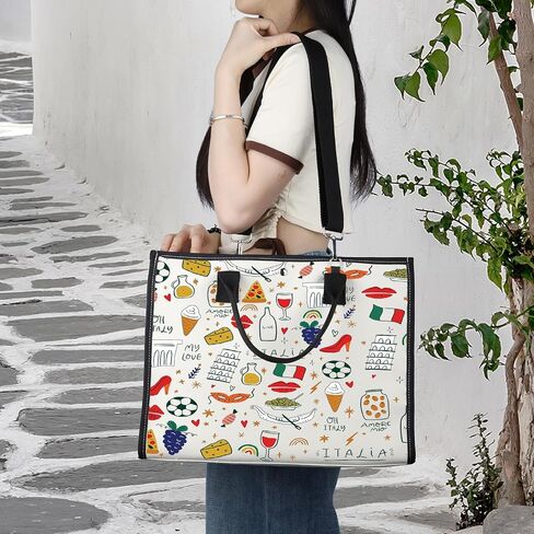 BWWKTOP Italy Canvas Tote Bag Italy Souvenir Gifts Italia Shopping Bag Italia Land Icons Shoulder Bag in Saudi Arabia