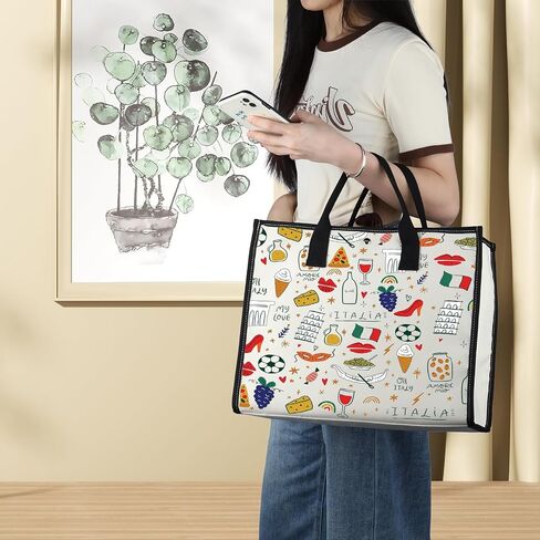 BWWKTOP Italy Canvas Tote Bag Italy Souvenir Gifts Italia Shopping Bag Italia Land Icons Shoulder Bag in Saudi Arabia