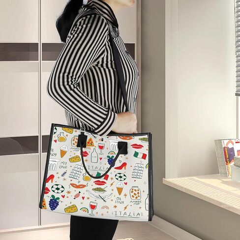 BWWKTOP Italy Canvas Tote Bag Italy Souvenir Gifts Italia Shopping Bag Italia Land Icons Shoulder Bag in Saudi Arabia