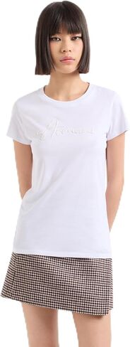 تي شيرت نسائي ذو تصميم نحيف من Armani Exchange يحمل شعار Signature in Kuwait