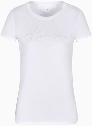 تي شيرت نسائي ذو تصميم نحيف من Armani Exchange يحمل شعار Signature in Kuwait