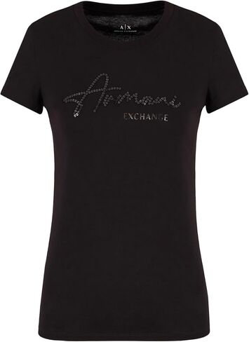 تي شيرت نسائي ذو تصميم نحيف من Armani Exchange يحمل شعار Signature in Kuwait