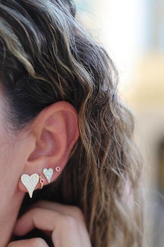 SHYMI 18K Gold Filled Elongated Pave Heart Studs in Saudi Arabia