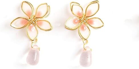 Cherry Blossom Delight - Radiate Elegance with Our Mori-Inspired Enamel Flower Earrings Featuring an Exquisite Asymmetrical Design, Dripping Oil Effect, 925 Silver Needles.Can wear Them All Day. Perfect for Any Occasion - A Must-Have Addition to Your Jewe in Kuwait