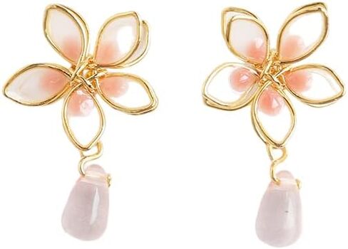 Cherry Blossom Delight - Radiate Elegance with Our Mori-Inspired Enamel Flower Earrings Featuring an Exquisite Asymmetrical Design, Dripping Oil Effect, 925 Silver Needles.Can wear Them All Day. Perfect for Any Occasion - A Must-Have Addition to Your Jewe in Kuwait
