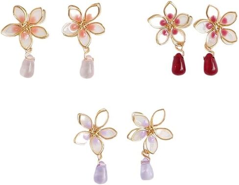 Cherry Blossom Delight - Radiate Elegance with Our Mori-Inspired Enamel Flower Earrings Featuring an Exquisite Asymmetrical Design, Dripping Oil Effect, 925 Silver Needles.Can wear Them All Day. Perfect for Any Occasion - A Must-Have Addition to Your Jewe in Kuwait