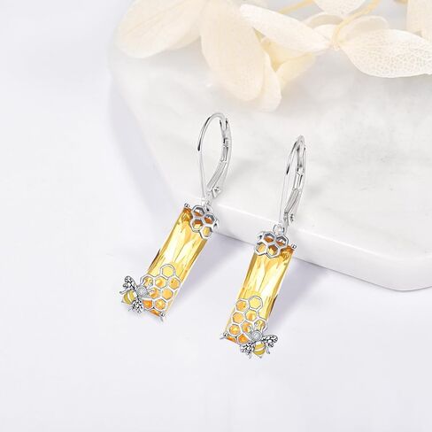 Bee Earrings Dangle Drop Leverback Sterling Silver Crystal Earrings Women Jewelry Hoop Dangly Earrings for Mother's Day Birthday Christmas in Kuwait