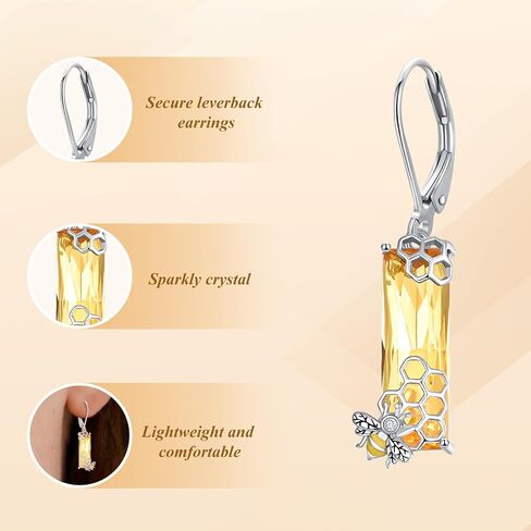Bee Earrings Dangle Drop Leverback Sterling Silver Crystal Earrings Women Jewelry Hoop Dangly Earrings for Mother's Day Birthday Christmas in Kuwait
