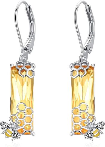 Bee Earrings Dangle Drop Leverback Sterling Silver Crystal Earrings Women Jewelry Hoop Dangly Earrings for Mother's Day Birthday Christmas in Kuwait