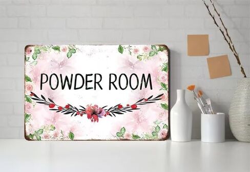 Powder Room Decor - Farmhouse Accessories - Rustic Sign - Wall Art, Bathroom Door Sign - Housewarming Gifts - 12x8 inch Tin Sign in Saudi Arabia