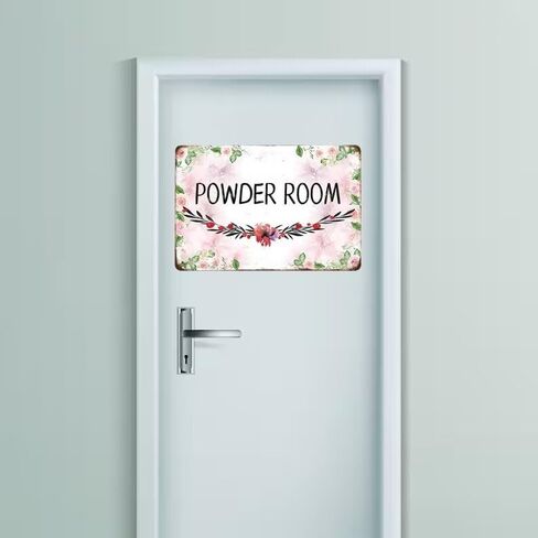 Powder Room Decor - Farmhouse Accessories - Rustic Sign - Wall Art, Bathroom Door Sign - Housewarming Gifts - 12x8 inch Tin Sign in Saudi Arabia