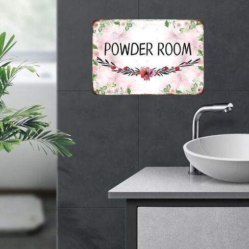 Powder Room Decor - Farmhouse Accessories - Rustic Sign - Wall Art, Bathroom Door Sign - Housewarming Gifts - 12x8 inch Tin Sign in Saudi Arabia
