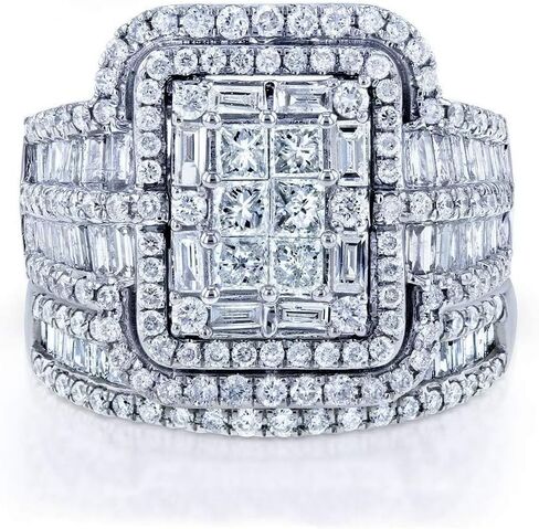 925 Sterling Silver Luxury Exaggerated Women's Full Diamond Cubic Zirconia Promise Ring CZ Diamond Multi Row Ring Eternal Engagement Wedding Jewelry-Making-Patterns in Kuwait