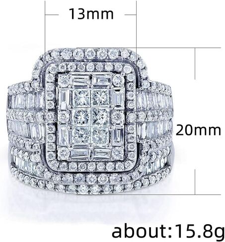 925 Sterling Silver Luxury Exaggerated Women's Full Diamond Cubic Zirconia Promise Ring CZ Diamond Multi Row Ring Eternal Engagement Wedding Jewelry-Making-Patterns in Kuwait