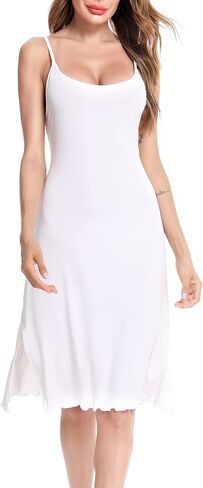 Vlazom Women's Slip Dress Soft Full Slip Wavy Hemline Spaghetti Strap Chemises Negligee Nightgown in Kuwait