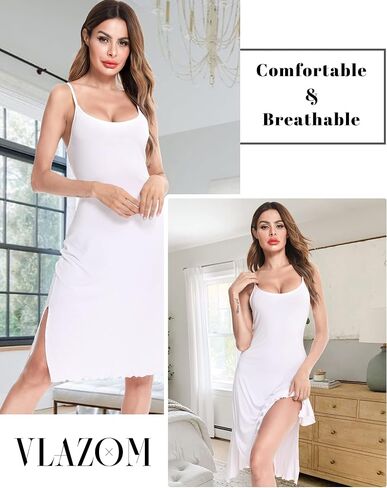 Vlazom Women's Slip Dress Soft Full Slip Wavy Hemline Spaghetti Strap Chemises Negligee Nightgown in Kuwait