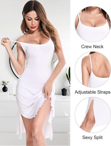 Vlazom Women's Slip Dress Soft Full Slip Wavy Hemline Spaghetti Strap Chemises Negligee Nightgown in Kuwait