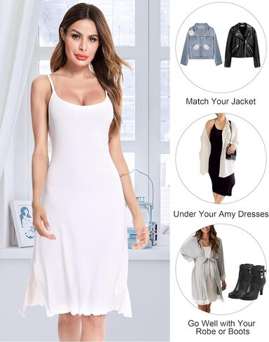 Vlazom Women's Slip Dress Soft Full Slip Wavy Hemline Spaghetti Strap Chemises Negligee Nightgown in Kuwait