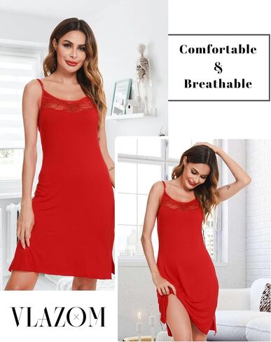 Vlazom Women's Slip Dress Soft Full Slip Wavy Hemline Spaghetti Strap Chemises Negligee Nightgown in Kuwait