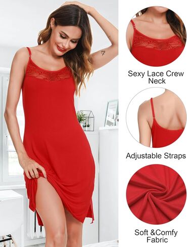 Vlazom Women's Slip Dress Soft Full Slip Wavy Hemline Spaghetti Strap Chemises Negligee Nightgown in Kuwait