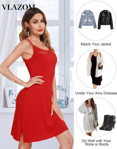 Vlazom Women's Slip Dress Soft Full Slip Wavy Hemline Spaghetti Strap Chemises Negligee Nightgown in Kuwait